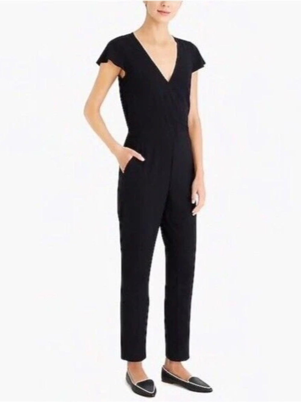 J. Crew Black V-Neck Cap Sleeve Jumpsuit